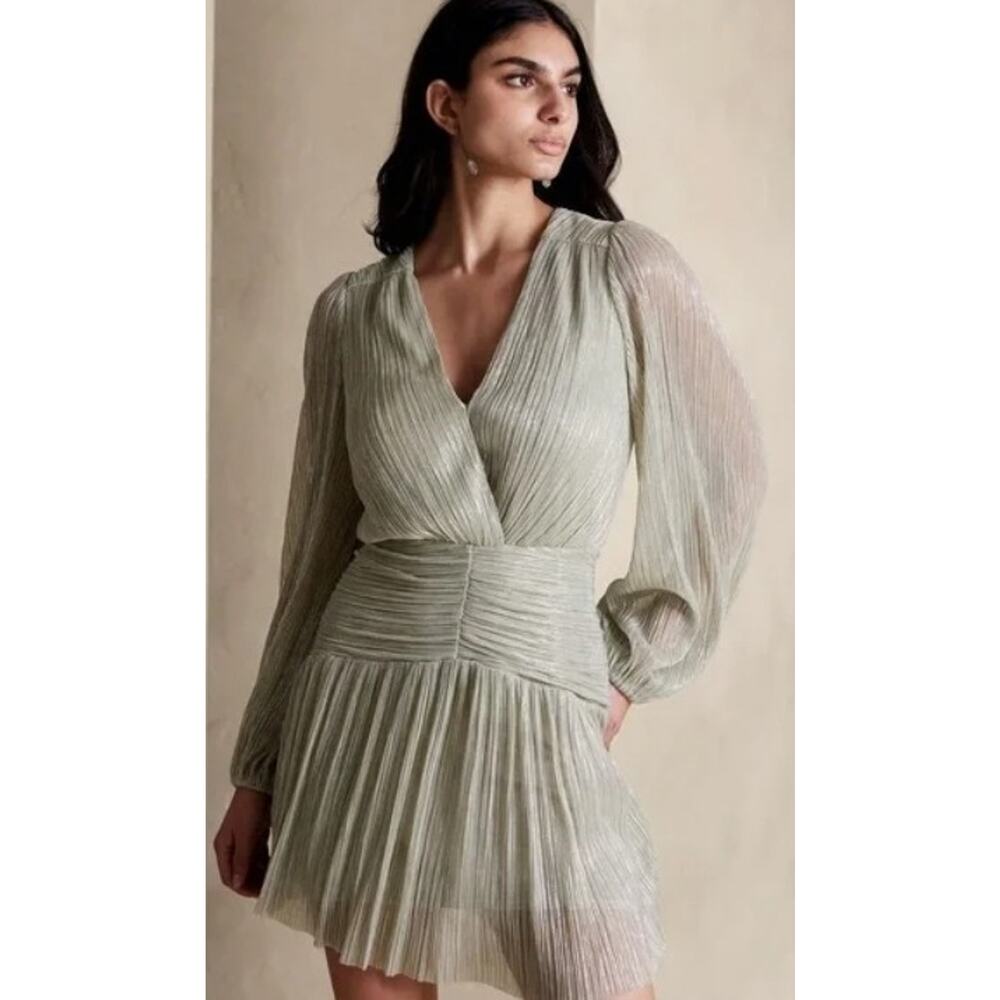 Bananas Republic Glam Mini Women Dress Sz 6 Gold Metallic‎ Sheer NYE Holiday NEW